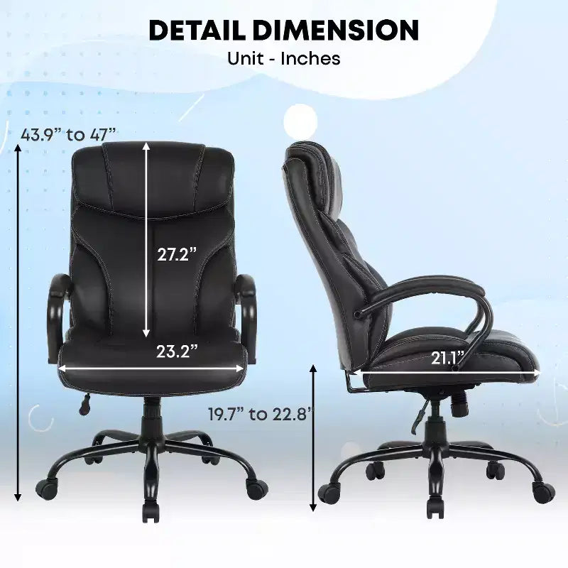 Chaise de bureau pour personnes fortes et de grande taille Chaise de bureau à dossier haut Soutien lombaire Accoudoirs réglables