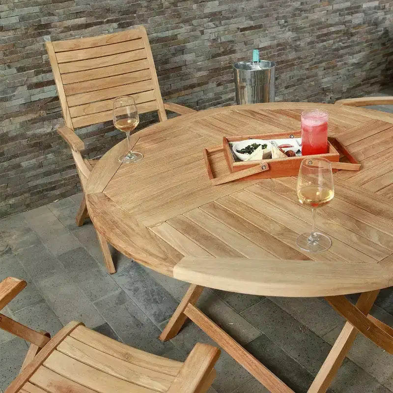 Table de salle à manger ronde pliable d'extérieur naturelle de 47" - Beige