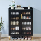 Garvee Shoe Cabinet with Glass Doors, 5-Tier Entryway Shoe Organizer Storage Rack with Large Storage and Adjustable Shelves for Hallway, Living Room