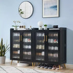 Meuble à chaussures avec portes en verre, étagère de rangement pour chaussures d'entrée à 5 niveaux avec grand espace de rangement et étagères réglables pour couloir, salon