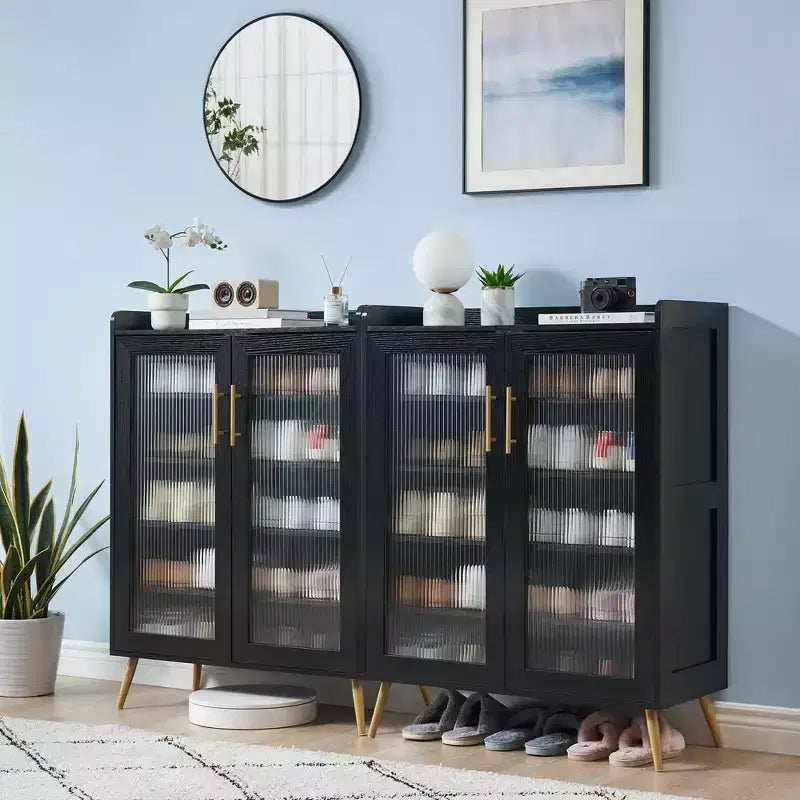 Meuble à chaussures avec portes en verre, étagère de rangement pour chaussures d'entrée à 5 niveaux avec grand espace de rangement et étagères réglables pour couloir, salon