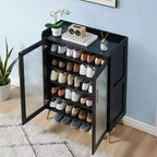 Meuble à chaussures avec portes en verre, étagère de rangement pour chaussures d'entrée à 5 niveaux avec grand espace de rangement et étagères réglables pour couloir, salon