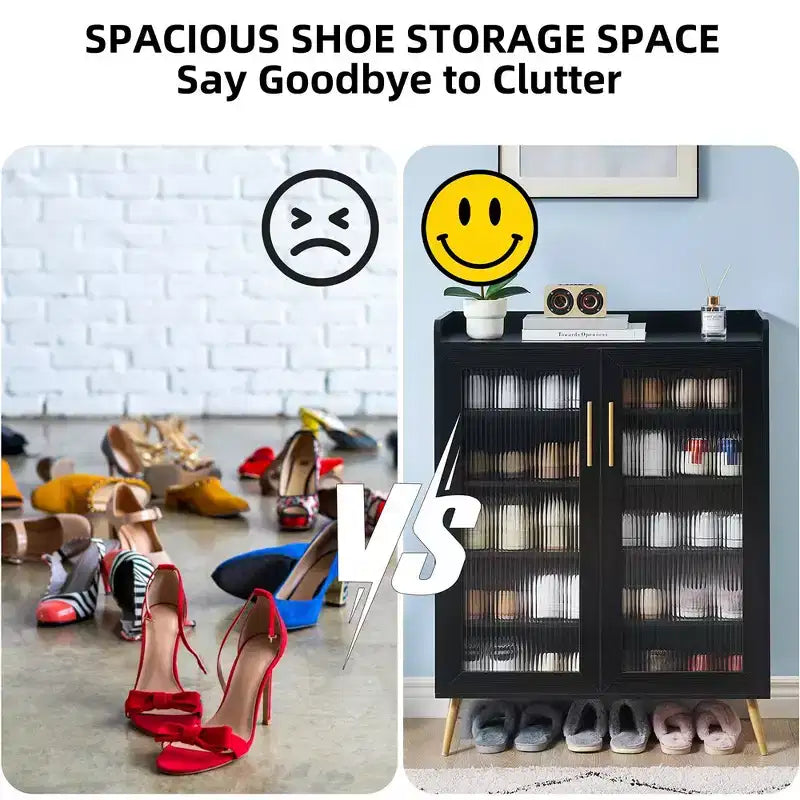 Meuble à chaussures avec portes en verre, étagère de rangement pour chaussures d'entrée à 5 niveaux avec grand espace de rangement et étagères réglables pour couloir, salon