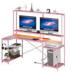 Bureau d'ordinateur en L de 71,5 po avec prises électriques, fibre de carbone et grain de bois