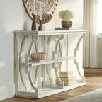 Console de ferme rectangulaire 64 x 15, blanc antique, avec étagère pour salon, chambre à coucher, chevet