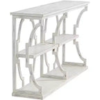 Console de ferme rectangulaire 64 x 15, blanc antique, avec étagère pour salon, chambre à coucher, chevet