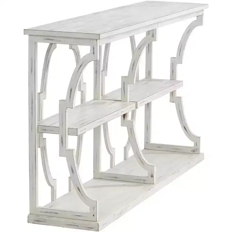 Console de ferme rectangulaire 64 x 15, blanc antique, avec étagère pour salon, chambre à coucher, chevet