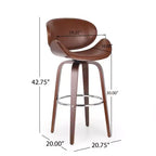 Tabouret de bar pivotant 30 po en similicuir et bois, style moderne milieu de siècle