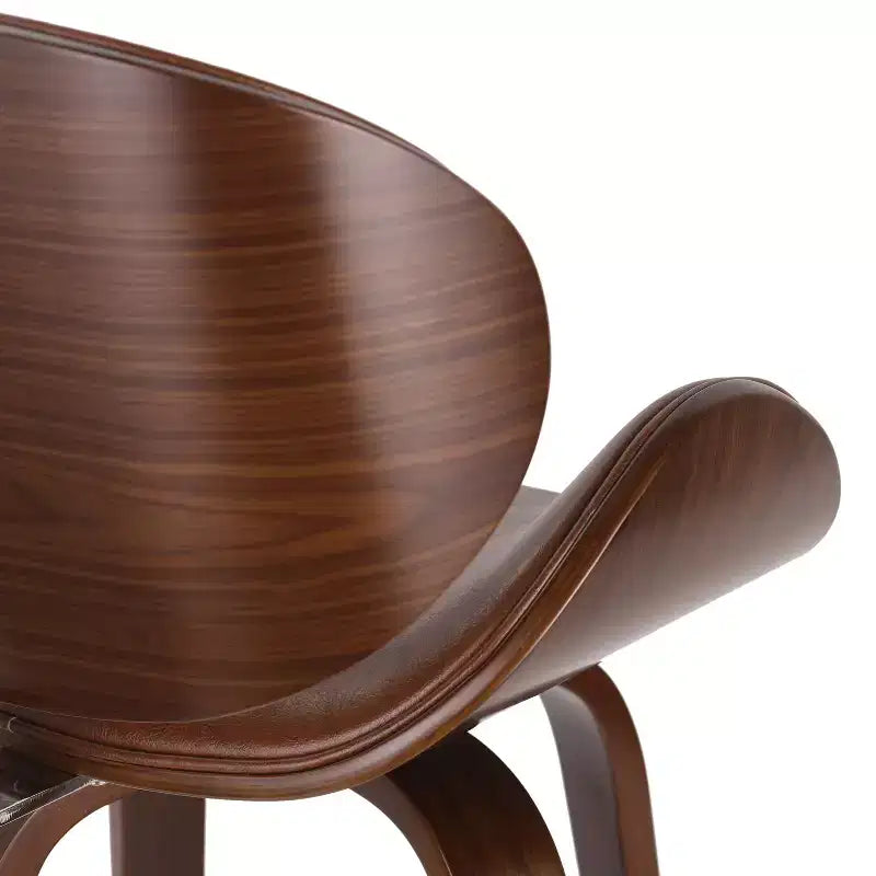 Tabouret de bar pivotant 30 po en similicuir et bois, style moderne milieu de siècle