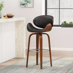 Tabouret de bar pivotant 30 po en similicuir et bois, style moderne milieu de siècle