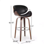 Tabouret de bar pivotant 30 po en similicuir et bois, style moderne milieu de siècle