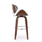 Tabouret de bar pivotant 30 po en similicuir et bois, style moderne milieu de siècle