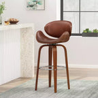 Tabouret de bar pivotant 30 po en similicuir et bois, style moderne milieu de siècle