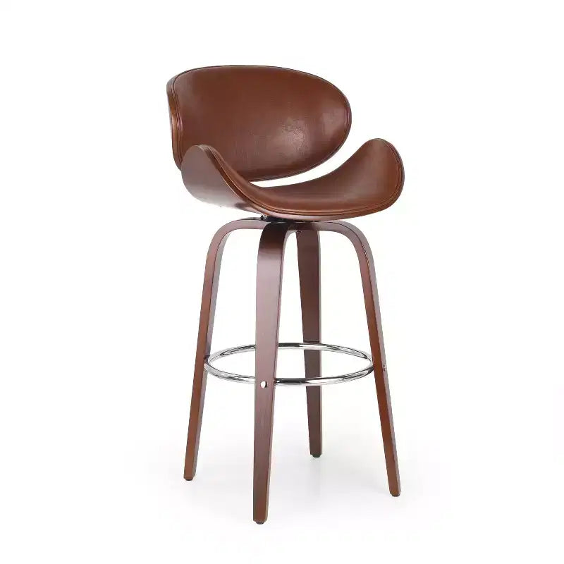 Tabouret de bar pivotant 30 po en similicuir et bois, style moderne milieu de siècle
