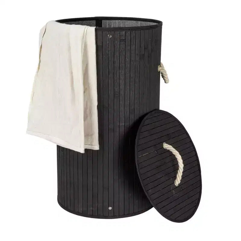 Panier à linge en bambou avec poignées en corde, couvercle et sac à linge amovible lavable en machine