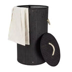Panier à linge en bambou avec poignées en corde, couvercle et sac à linge amovible lavable en machine