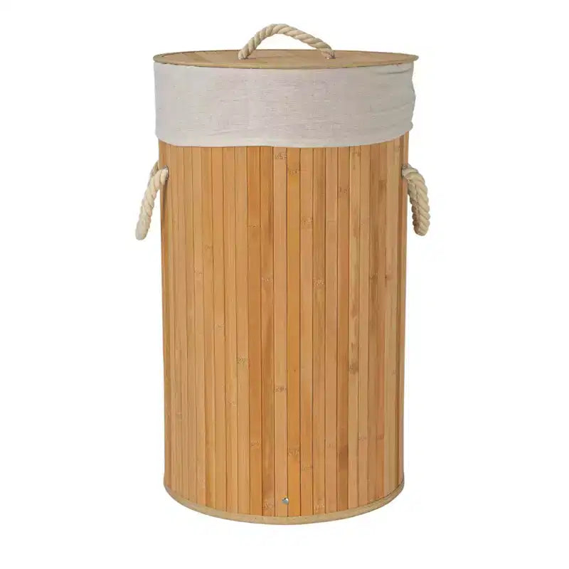 Panier à linge en bambou avec poignées en corde, couvercle et sac à linge amovible lavable en machine