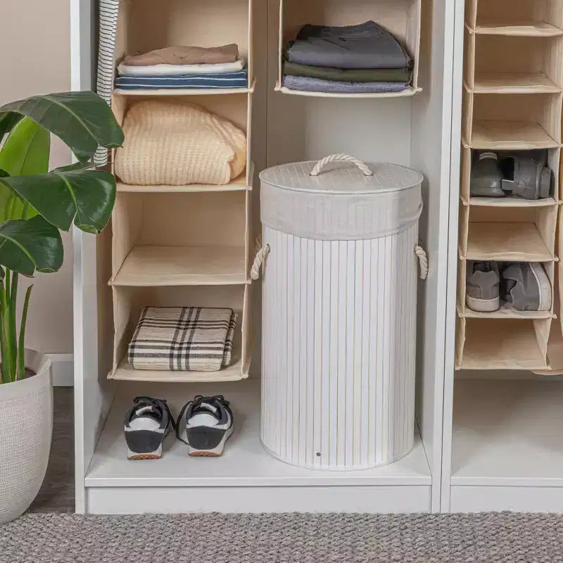 Panier à linge en bambou avec poignées en corde, couvercle et sac à linge amovible lavable en machine