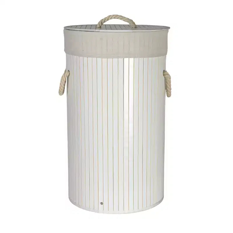 Panier à linge en bambou avec poignées en corde, couvercle et sac à linge amovible lavable en machine