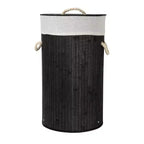 Panier à linge en bambou avec poignées en corde, couvercle et sac à linge amovible lavable en machine