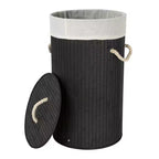 Panier à linge en bambou avec poignées en corde, couvercle et sac à linge amovible lavable en machine