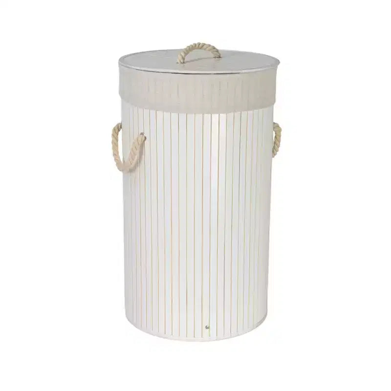 Panier à linge en bambou avec poignées en corde, couvercle et sac à linge amovible lavable en machine