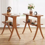 Table d'appoint haute et étroite avec étagère de rangement à 2 niveaux et pieds en bois massif