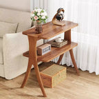 Table d'appoint haute et étroite avec étagère de rangement à 2 niveaux et pieds en bois massif
