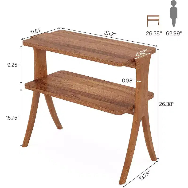 Table d'appoint haute et étroite avec étagère de rangement à 2 niveaux et pieds en bois massif