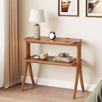 Table d'appoint haute et étroite avec étagère de rangement à 2 niveaux et pieds en bois massif