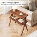 Table d'appoint haute et étroite avec étagère de rangement à 2 niveaux et pieds en bois massif