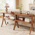 Table d'appoint haute et étroite avec étagère de rangement à 2 niveaux et pieds en bois massif