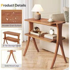 Table d'appoint haute et étroite avec étagère de rangement à 2 niveaux et pieds en bois massif