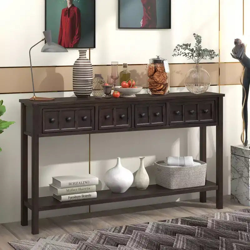 Console d'entrée rustique avec tiroirs et étagère inférieure