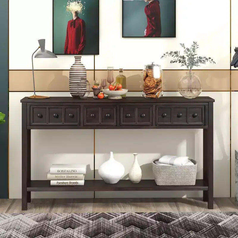 Console d'entrée rustique avec tiroirs et étagère inférieure