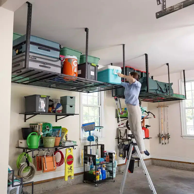 Rangement suspendu pour garage 4 pi x 8 pi avec crochets | Supporte 317,5 kg